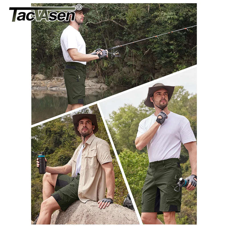 TACVASEN Men Summer Outdoor Shorts Quick Dry Knee Length Hiking Fishing Running Shorts Lightweight Multi-Pockets Workout Shorts