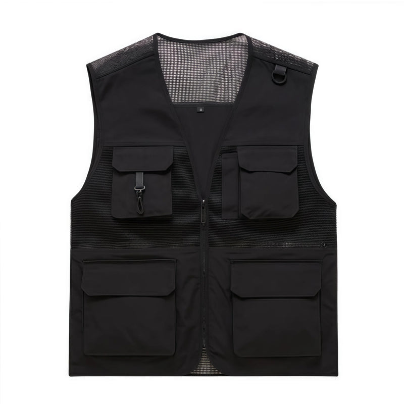 Multi-Pocket Breathable Net V-Neck Vest Work and Leisure Vest Summer Uniform Fishing Vest Custom Logo Printed Brand and Text