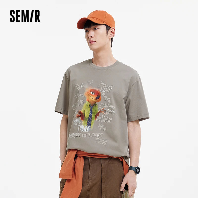 Semir Men Tshirt Cool Feeling Short Sleeve Antibacterial Retro Cartoon Print Loose Knit Summer Casual Style 2026 Top