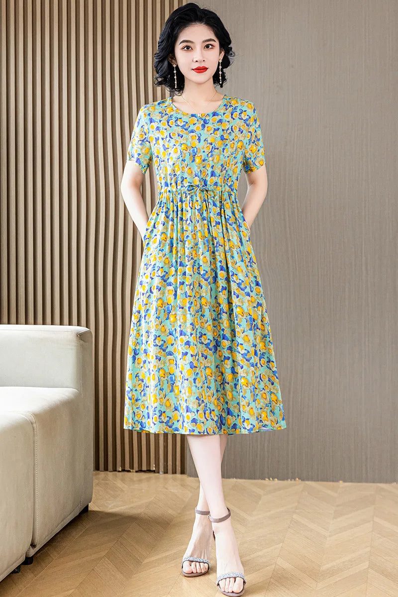 អាវទ្រនាប់សម្រាប់នារី XL-6XL អាវទ្រនាប់រដូវក្តៅដៃខ្លី បោះពុម្ពលើក្រណាត់កប្បាស សម្រាប់ម្តាយវ័យកណ្តាល