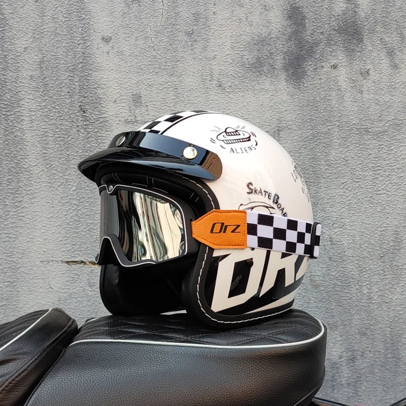 Newly Launched Vintage Motorcycle Helmet DOT Certified Synthetic Leather  3/4 Helmet Jet Mask Helmet ORZ-181