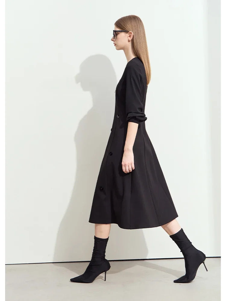 Amii Minimalism Dresses for Woman 2026 Autumn New Casual U-Neck Long Dress Retro Elegant Slim Knitting Female Dress 12453032