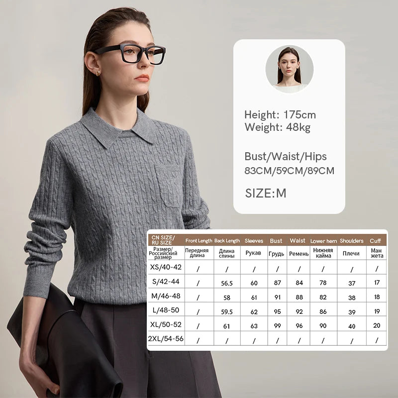 AMI Women's Sweater 2026 Autumn New Retro Solid Color Elegant Sweaters Ladies Versatile Long Sleeves Tops for Ladies 12543205