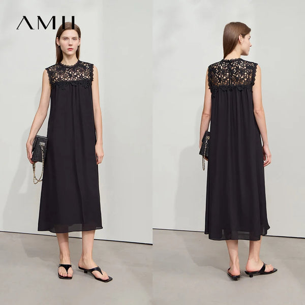 រ៉ូប Amii Minimalism សម្រាប់វិស្សមកាល រ៉ូបធម្មតា ចរ សម្លៀកបំពាក់ស្ត្រី រដូវក្តៅ ឆ្នាំ២០២៦ រ៉ូបចររលុង ដៃខ្លី រ៉ូបវែង ស្រួលពាក់ 1252026