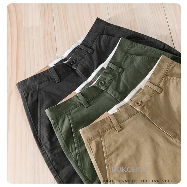 Summer New Casual Cargo Cotton Shorts for Men Clothing Straight Big Pockets Solid Color Summer Pants FY7701