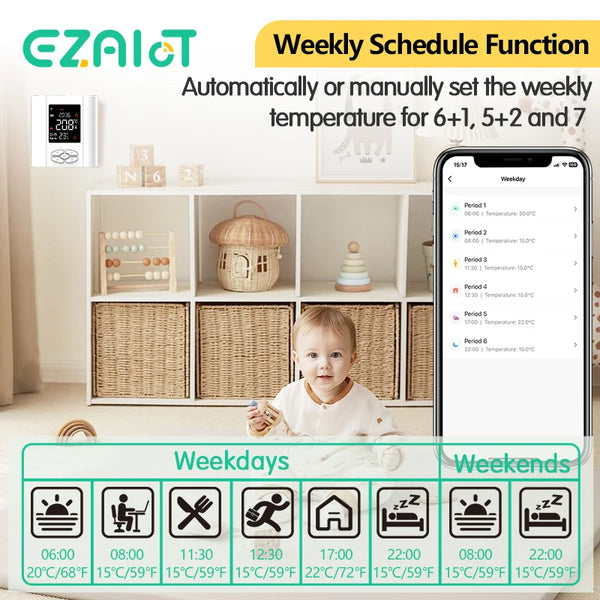 ឧបករណ៍បញ្ជាសីតុណ្ហភាព ZigBee ដំណើរការដោយថ្មសម្រាប់ឡចំហាយទឹក ហ្គាស ឆ្លាតវៃ Tuya WiFi ឧបករណ៍បញ្ជាសីតុណ្ហភាពឥតខ្សែ សំឡេង Alexa, Google Home