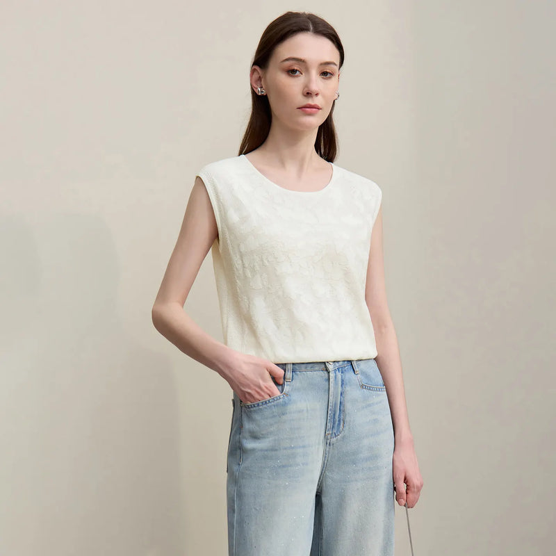 Amii Sleeveless Women's Sweater 2026 Summer New O-Neck Loose Jacquard Knit Top Elegant Office Casual T-shirts For Women 12622193
