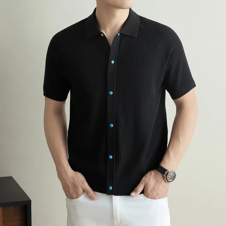 Men's Short Sleeve Knitted Polo Shirt | Breathable Linen & Tencel Blend | Casual Slim Fit Business Top | Summer Old Money Style