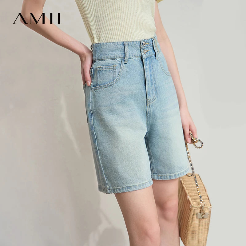 ខោខ្លីនារី Amii រចនាប័ទ្មមហាវិទ្យាល័យថ្មីឆ្នាំ ២០២៦ ខោខ្លីខោខូវប៊យពណ៌ខៀវស្រាល 12542248