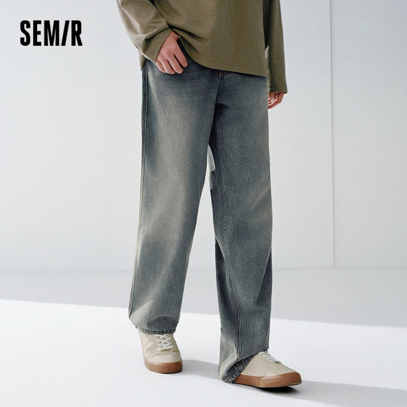 Semir Classic Jeans Men 2026 Spring Stretch Loose Straight Leg Vintage Washed Casual Versatile Fashion Long Trousers