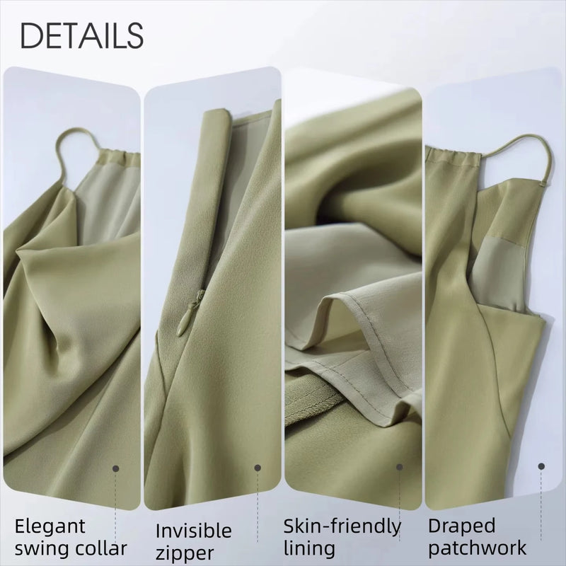 Amii Midi Dresses 2026 Summer New Cowl Neck Fitted Waist Maxi Elegant Office Casual Spaghetti Strap Long Womens Dresses 12652042