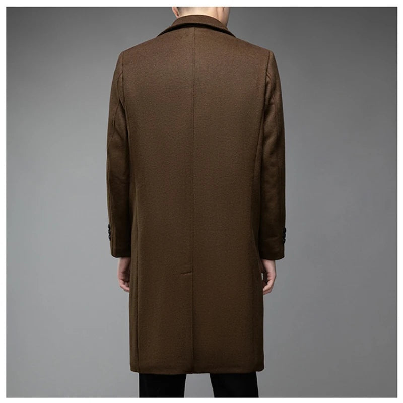 Men's Long Wool Overcoat, 52.3% Wool Light Luxury, Slim Fit, Coffee Brown Gray Black Business Fashion
