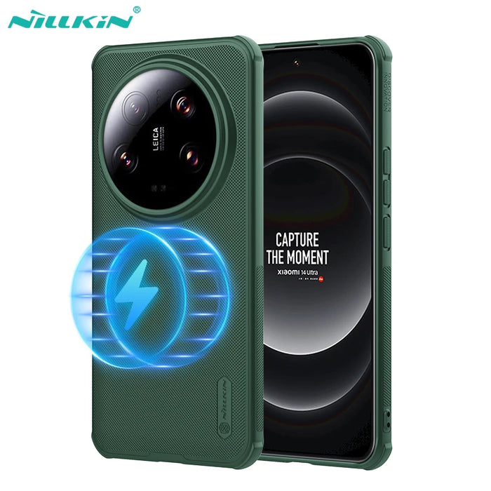 For Xiaomi 14 Ultra Magsafe Case NILLKIN Super Frosted Shield Pro PC Magnetic Wireless Charging Back Cover For Mi 14 Ultra Case Green For Xiaomi 14 Ultra