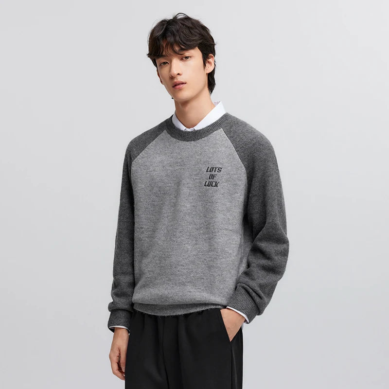 Semir Cozy Sweater Men 2026 Spring Fleece Embroidered Color Block Loose Knit Top New Year Red Casual Comfortable Wear