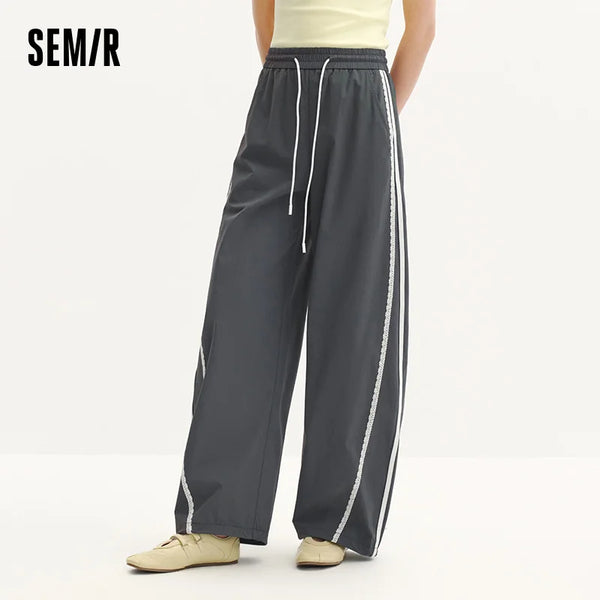 ខោស្ត្រី Semir ពណ៌ 2026 ប្លុក Ruffle Trim Drawstring កាត់ 3D Urban Casual Everyday Style ទន់ ស្រួលពាក់ប្រចាំថ្ងៃ