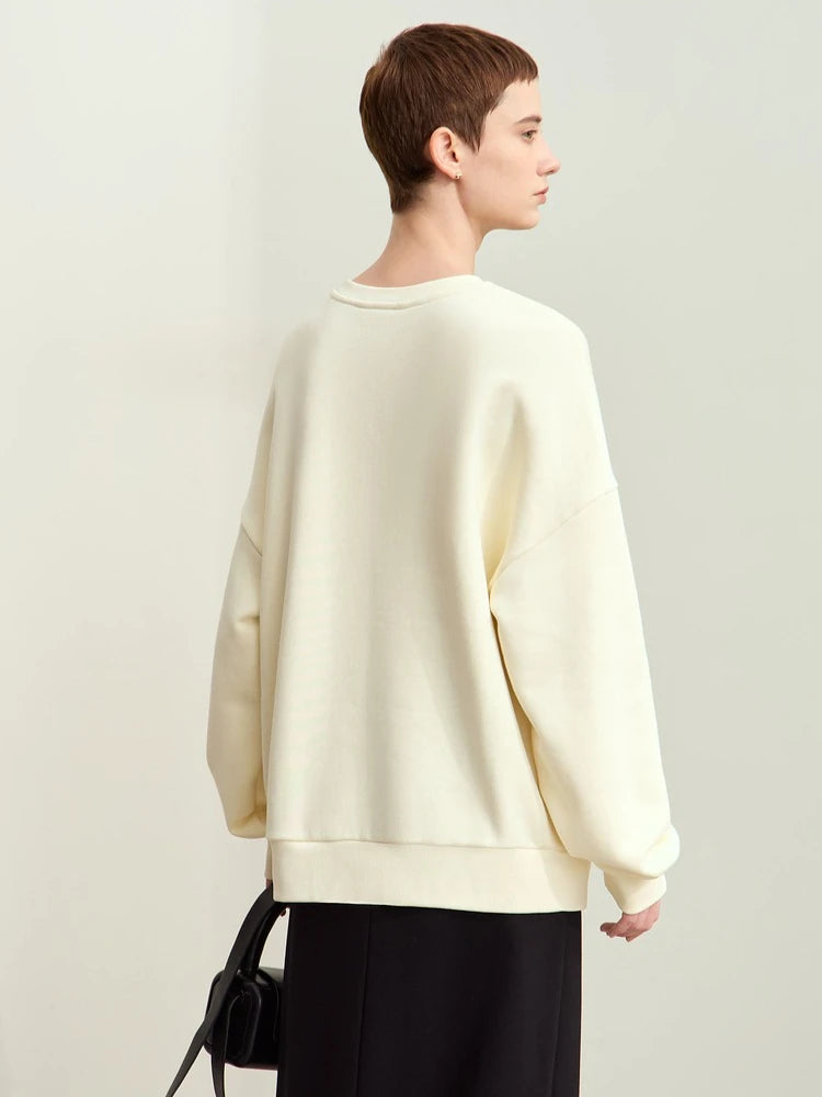 Amii Minimalism 2026 New Autumn Cotton Brushed Sweatshirt For Women O-neck Rose Embroidery Drop Sleeve Trendy Pullovers 12413003