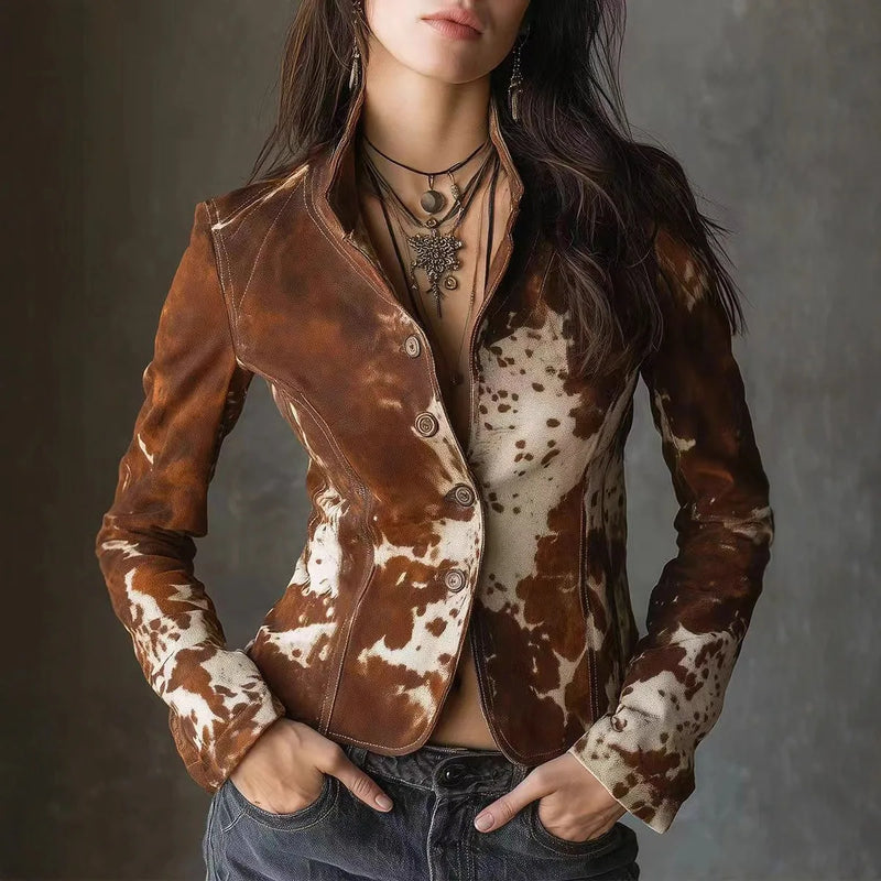 2026 New Arrival: White and Brown Women's Long-Sleeve Blazer, Corduroy Jacket, Single-Breasted V-Neck Top.