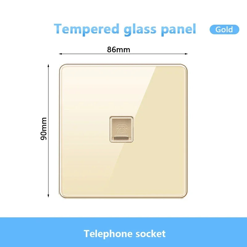 Gold UK 13A Tempered Glass USB Socket Plug,18W Type-C Fast charging Universal 3pin Dual Power Outlet,Wall 2way Light Switch
