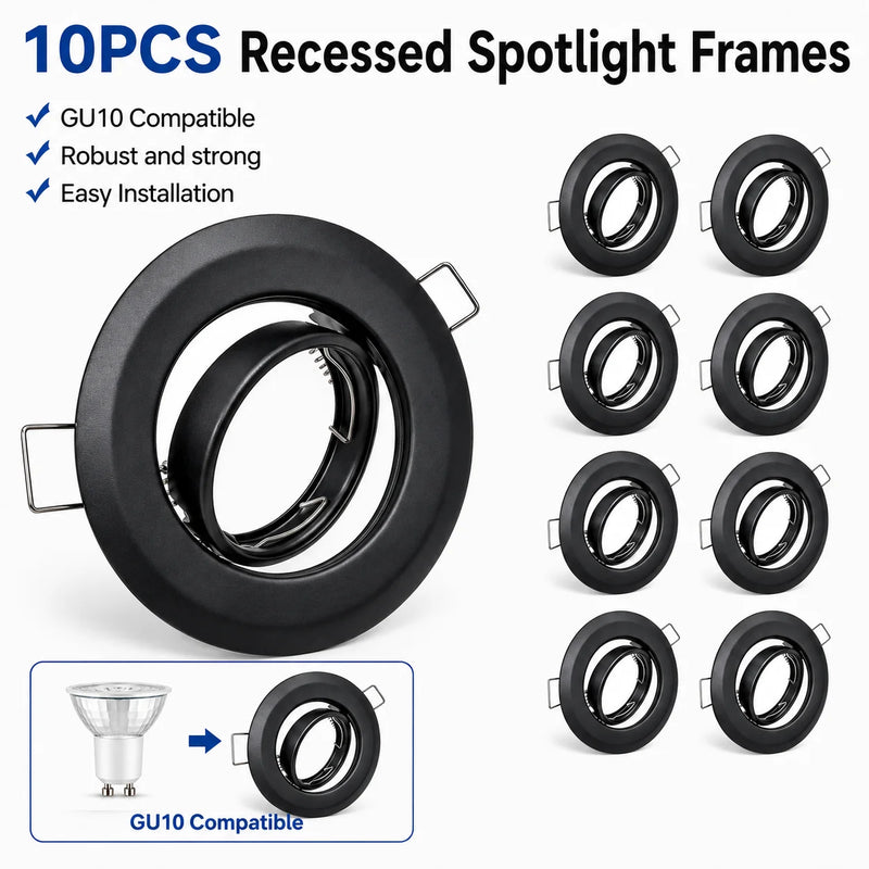 JOYINLED 2/6/10PCS Adjustable Recessed Spotlight Frame Black LED Ceiling Downlight Trim Housing for GU10 MR16 Bulbs Fixture
