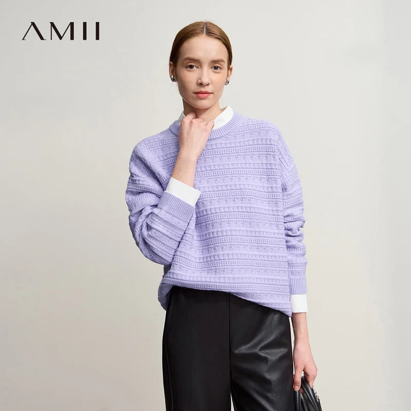 អាវយឺត Amii Pullover ឆ្នាំ ២០២៥ រដូវរងាថ្មីធម្មតារឹងមាំអាចបត់បែនបាន O-neck អាវក្រៅដៃវែងរលុងសម្រាប់ស្ត្រីប៉ាក់ 12544193