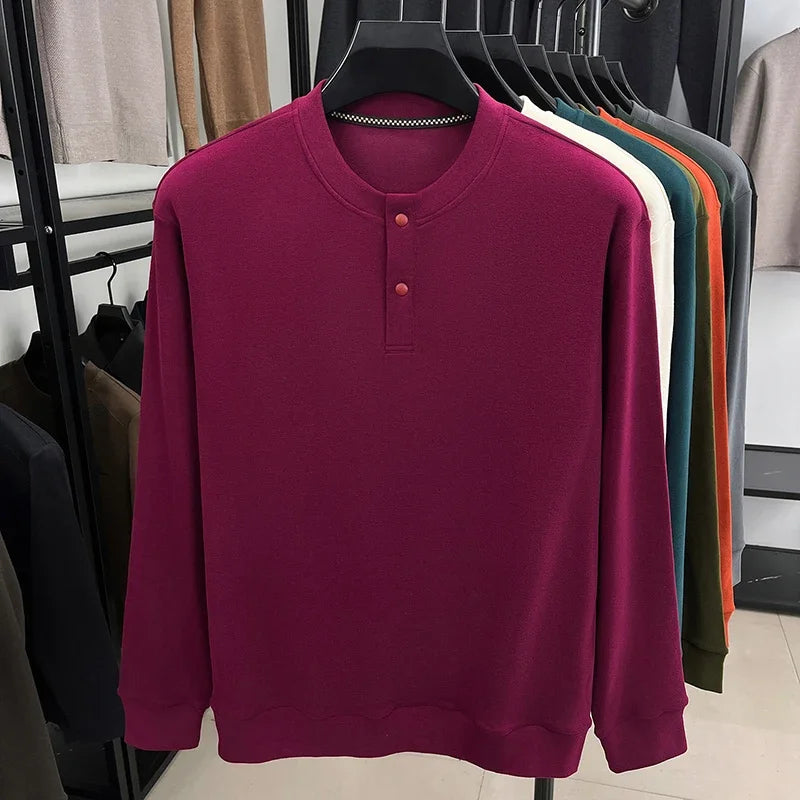 Male Comfort Henley Pullover Long Sleeve Thermal Fabric Two Button Front Breathable Travel Casual Garment