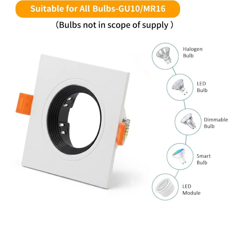 JOYINLED 1/10PCS Square Recessed Ceiling Spotlight Frame GU10 MR16 Socket Holder Adjustable Downlight Trim 75mm Open Hole