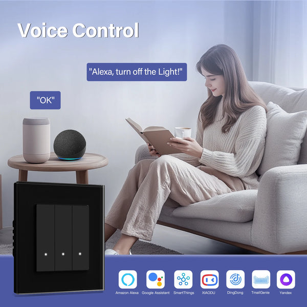 BSEED 1/2/3/4Gang Zigbee Smart Click Button Switch ជាមួយបន្ទះកញ្ចក់រន្ធ EU សូចនាករ LED ពណ៌ស Tuya Smart Life ការគ្រប់គ្រង Alexa
