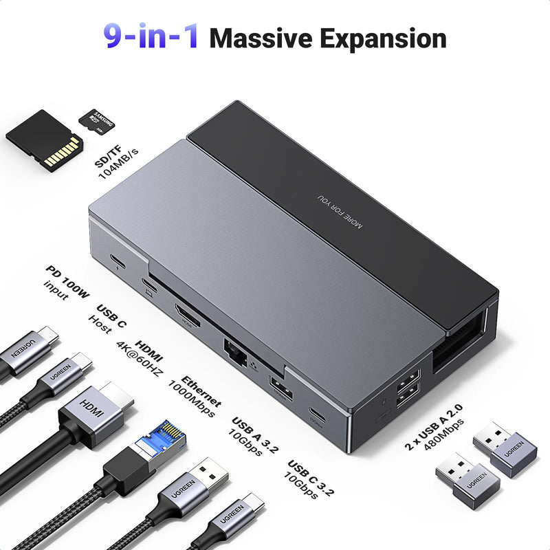 UGREEN Steam Deck Dock 6/9Ports USB C Gaming HUB Foldable Stand 4K HDMI/DisplayPort RJ45 100W 5/10Gbps USB A&C for Rog Legion Go