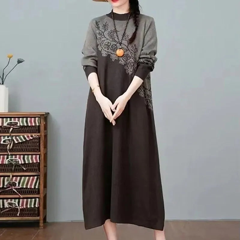 Vintage Loose Knitwear Woolen Woman Clothes Warm Winter Pullovers Sweater Big Size Spring Autumn Mother Sweaters Jumper Dress