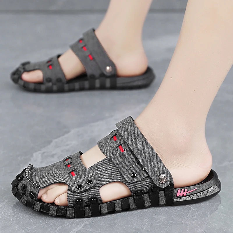 Men's Closed Toe Anti-collision Sandals Summer Soft Sole Breathable Outdoor Casual Beach Shoes fashion youth double-use slippers