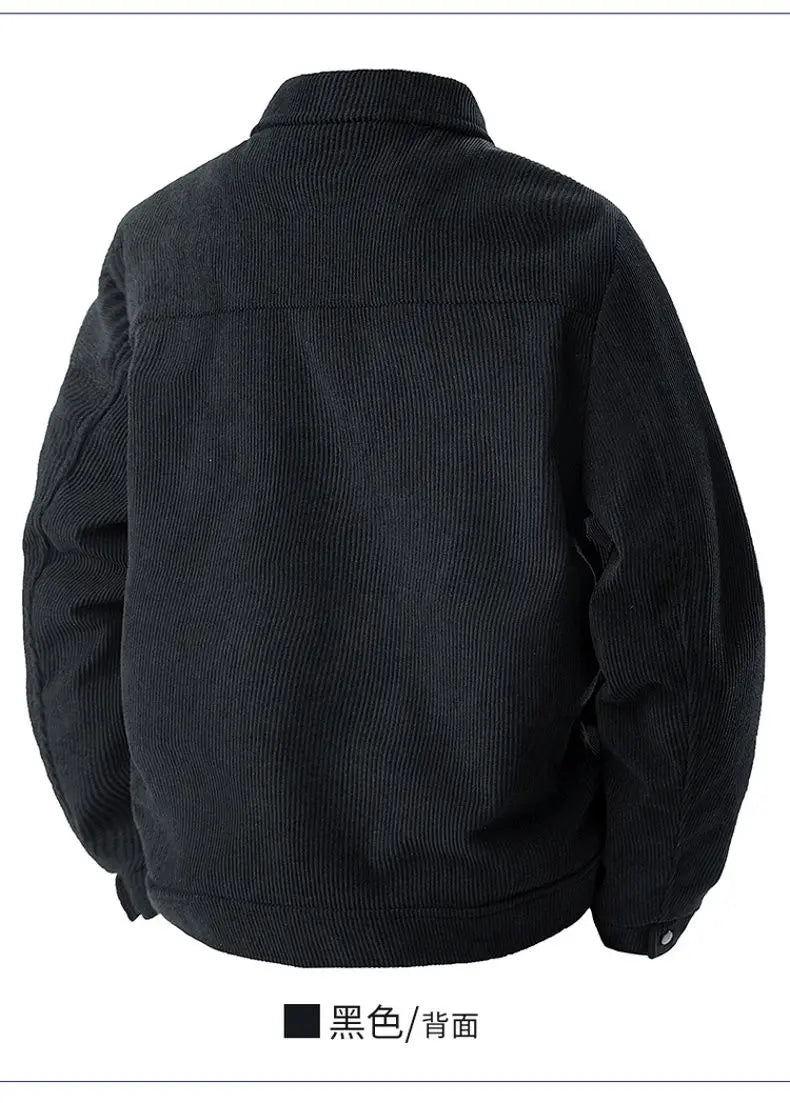 Men's Long-sleeve Collared Jackets for Fall and Winter, Made of Corduroy Fabric with A Fleece Lining and Extra Padding.