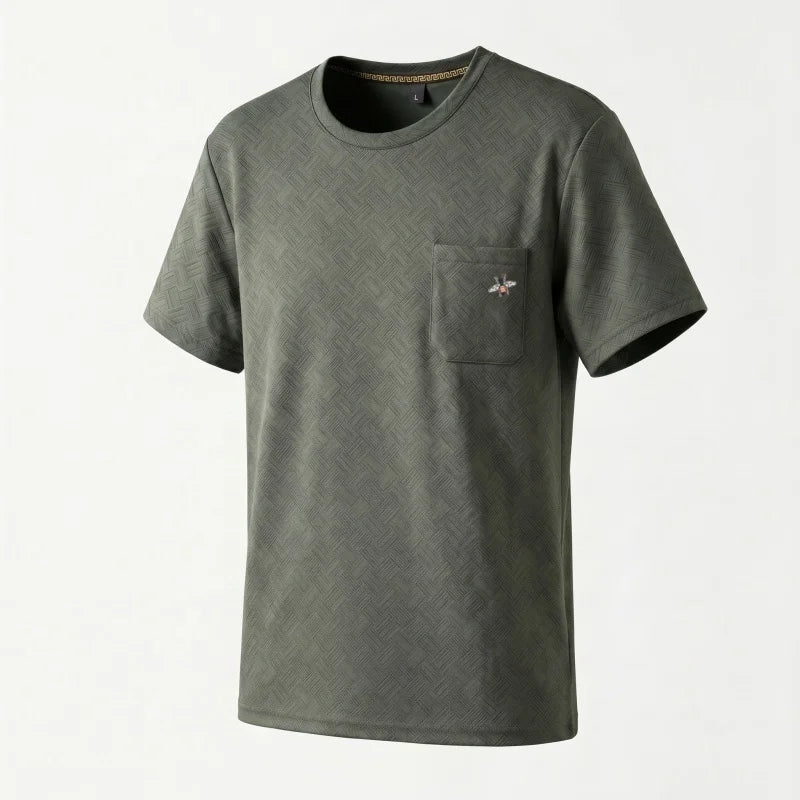 High-End Summer New Men Short-Sleeved T-Shirt Round Neck Actual Pocket Bee Embroidery Western Style Leisure Ventilate Men's Wear