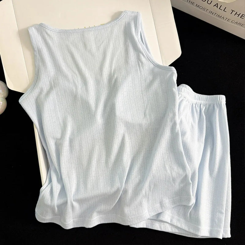 Thin Loungewear Sets Women Pajama Night Wear for Ladies Night Wears Homewear New Summer Wear Sleeveless Sleepwear Pyjama Set