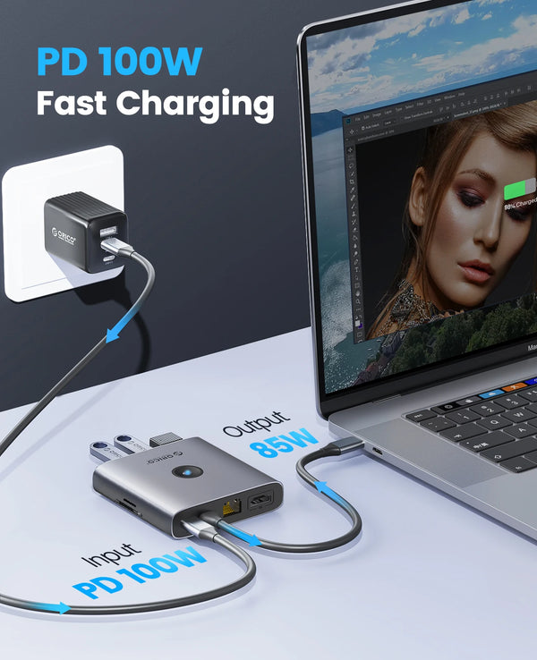 ORICO USB 3.0 Adapter HUB Type C to 4K60Hz HDMI-Compatible Docking Station RJ45 PD Splitter For MacBook iPad Laptop Accessories