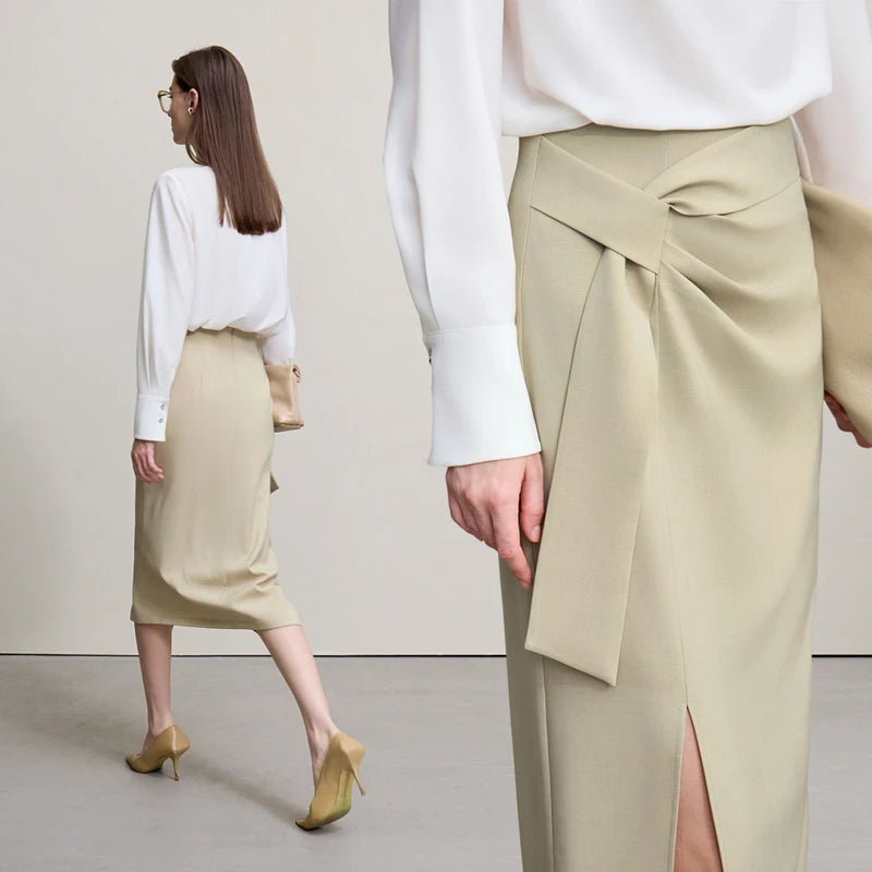 Amii Anti-wrinkle Women's Skirt 2026 Autumn New H-Line Elegant Split Skirt Solid Mid-length Versatile Women's Clothing 12621005