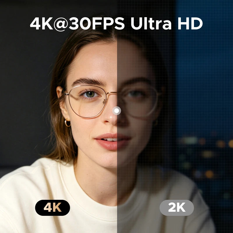 UGREEN 4K Webcam with 6-Level Touch Ring Light, Face AE, 4K@30fps Auto Focus, Built-in Privacy Cover, USB-C, 12MP PC Camera