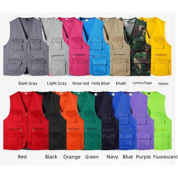 2026 Summer Fishing Vest Multi-Pocket Vest Work and Leisure All-Match Custom Logo Printed Text Group Vest Team Uniform