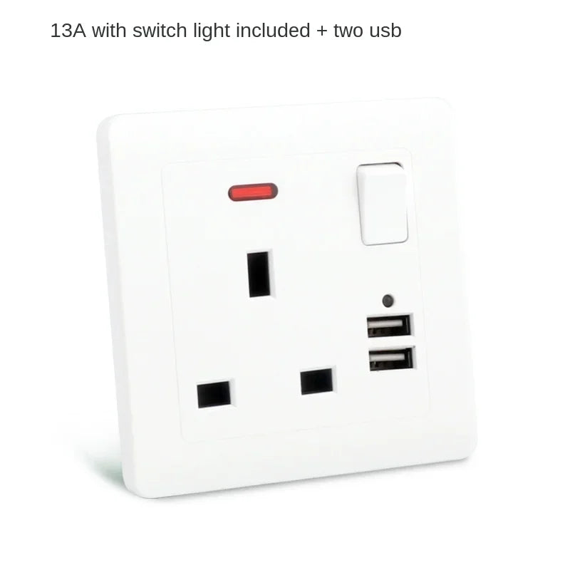 Depoguye UK standard socket panel double 13A with switch double usb one-opening multifunctional eight-hole white wall socket