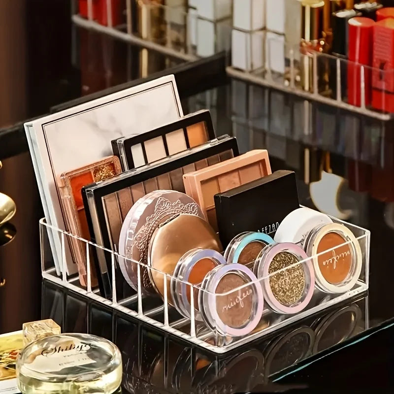 7-Compartment Clear Plastic Makeup Organizer - Lipstick & Eyeshadow Holder, Cosmetic Storage Tray for Bathroom Essentials