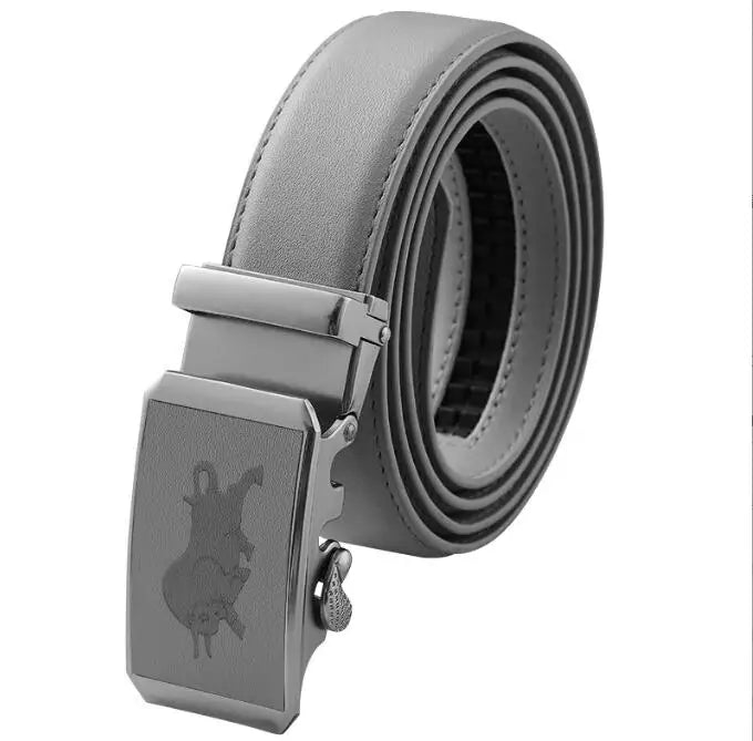 2026 New Width 3.0 Cm Gray Belt Women's Fashion Casual Automatic Buckle Belts Men Cow Head Pattern Cinturon Female Waistband