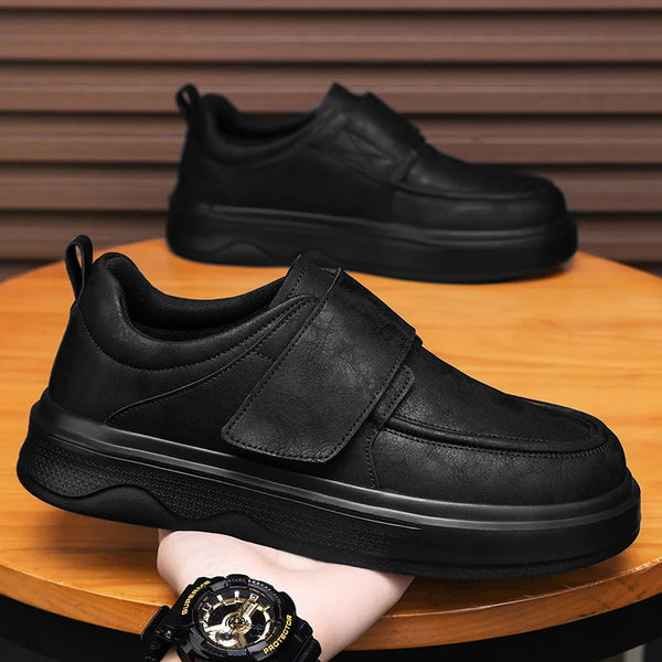 Men's Hook & Loop Loafers Platform Slip on Casual Dress Shoes Faux Leather Business Walking Sneakers for Work Office