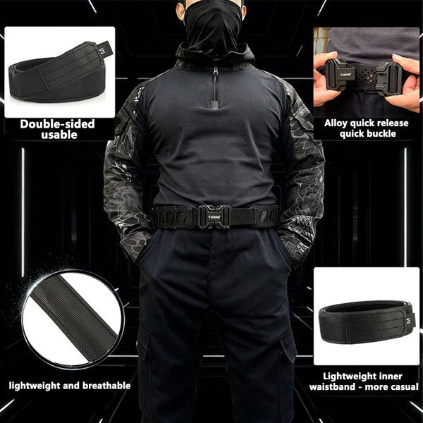 TUSHI New 3.8cm Tactical Inner Belt for Men Premium Nylon Rigid Hook & Loop Straps 105cm to 125cm Unbuckled Belt Male Waistband