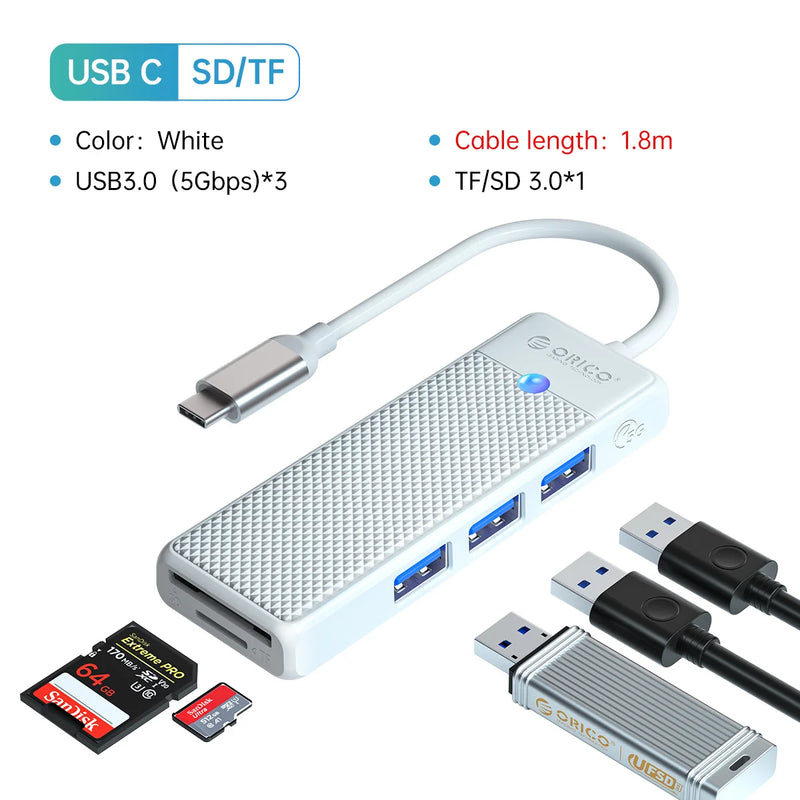ORICO USB 3.0 Hub USB Adapter Port Extender SD/TF Card Reader PD100w Charging Port Compatible With PC Laptop 5Gbps hub