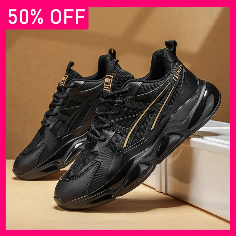 Men Sports Shoes Breathable Mesh Lightweight Thick Sole Soft Comfortable Spring New Outdoor Running Fitness Shoes for Teenagers