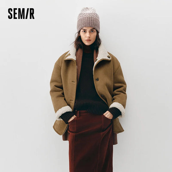 អាវធំស្ត្រី Semir ធ្វើពីស្បែក Suede សិប្បនិម្មិត រចនាបែបបញ្ច្រាស់ប្រវែងមធ្យម ឆ្នាំ២០២៦ រដូវរងា រចនាបែបប្រចាំថ្ងៃ រចនាបែបស្រទាប់ៗ សមល្មម មានផាសុកភាព