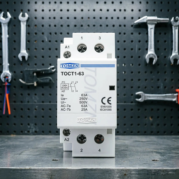 TOMZN 63A Single-Phase Din Rail Contactor – Control: AC/DC 24V/110V/230V, Main: 230V AC, Contacts: 2NO2NC or 1NO1NC