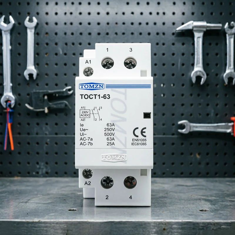 TOMZN 63A Single-Phase Din Rail Contactor – Control: AC/DC 24V/110V/230V, Main: 230V AC, Contacts: 2NO2NC or 1NO1NC