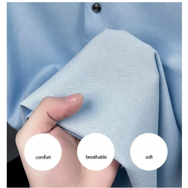 Men 100% Mercerized Cotton Polo Shirt Solid Short Sleeve Casual Business Tops Odor Resistant Premium 205g Summer