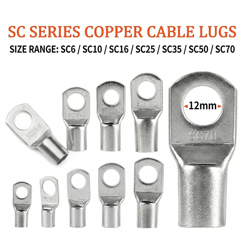 ចុង ស្រួច SC ស្ពាន់ ទទេ SC6 SC10 SC16 SC25 ឧបករណ៍ ភ្ជាប់ ខ្សែ សម្រាប់ ខ្សែភ្លើង ទំហំ 5/6/8/10/12mm²