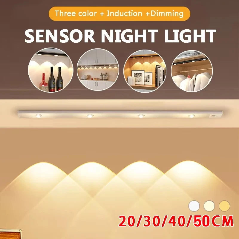 3 in 1 Under Cabinet Lights Wireless Lamp with Motion Sensor Night Lights for Kitchen Bedroom Wardrobe Closet Desk 20/30/40/50CM